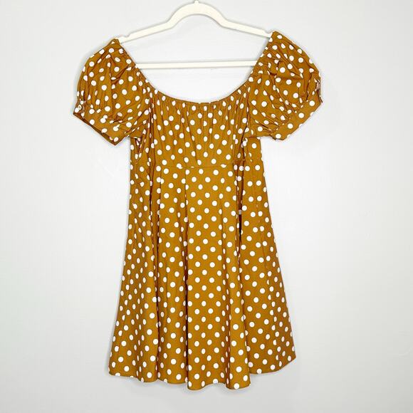 Caroline Constas Dina Mini Dress Polka Dot Short Sleeve Button Front Sand Large - Picture 4 of 11